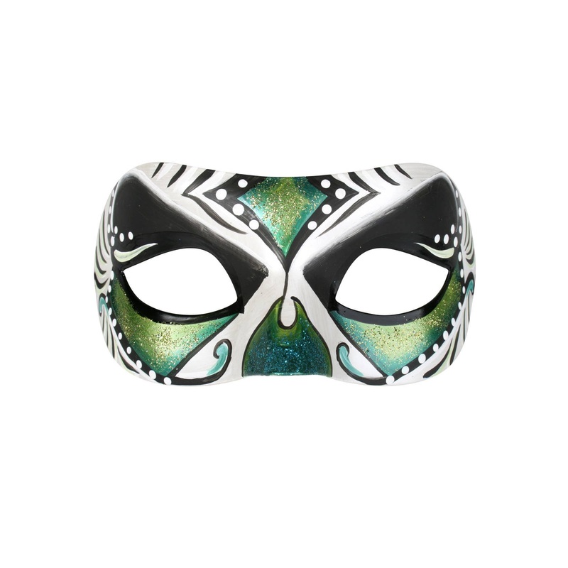 Juanita Green and White Day of the Dead Masquerade Mask