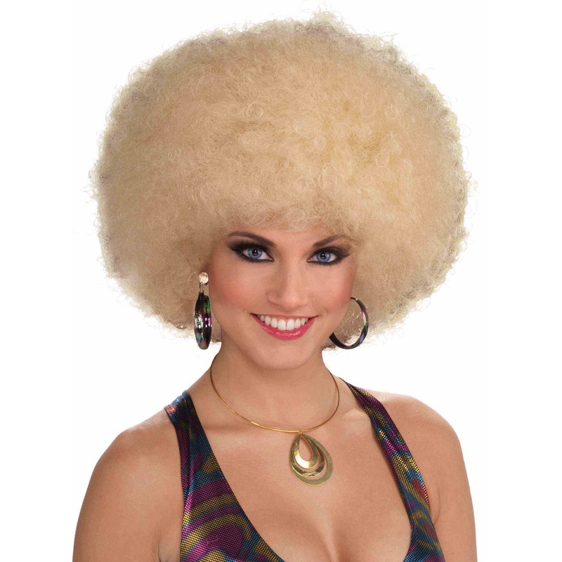 Disco Womens Large Blonde 70s Afro Costume Wig