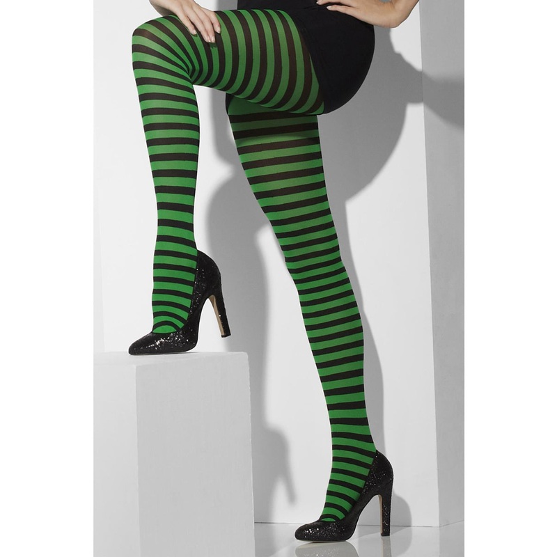Striped Full Length Green and Black Womens Stockings