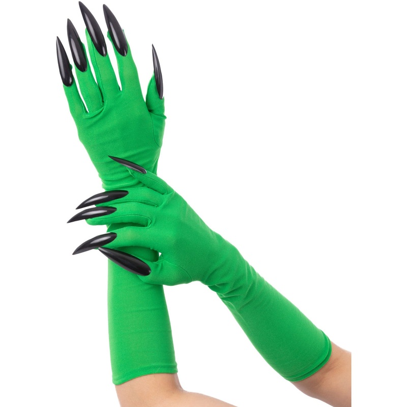 Wicked Witch Green Costume Gloves with Black Nails