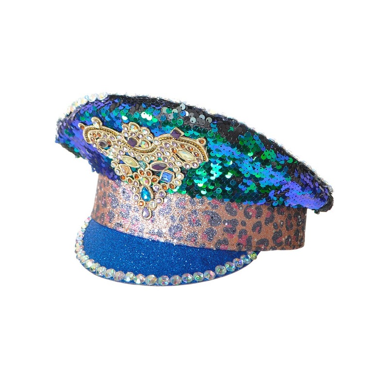 Deluxe Iridescent Blue Shimmer Festival Hat with Jewels