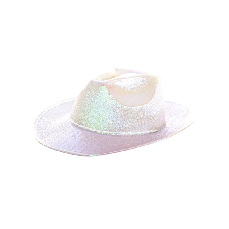 Shiny Iridescent White Cowgirl Costume Hat