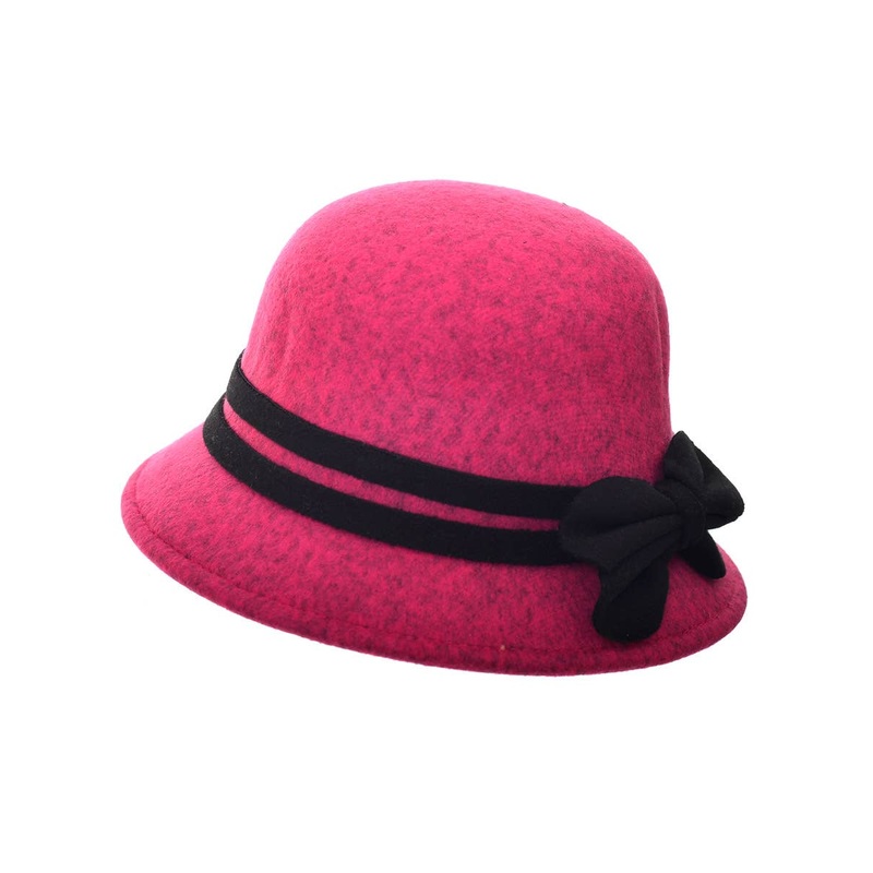1920s Hot Pink Woollen Look Cloche Costume Hat with Black Band