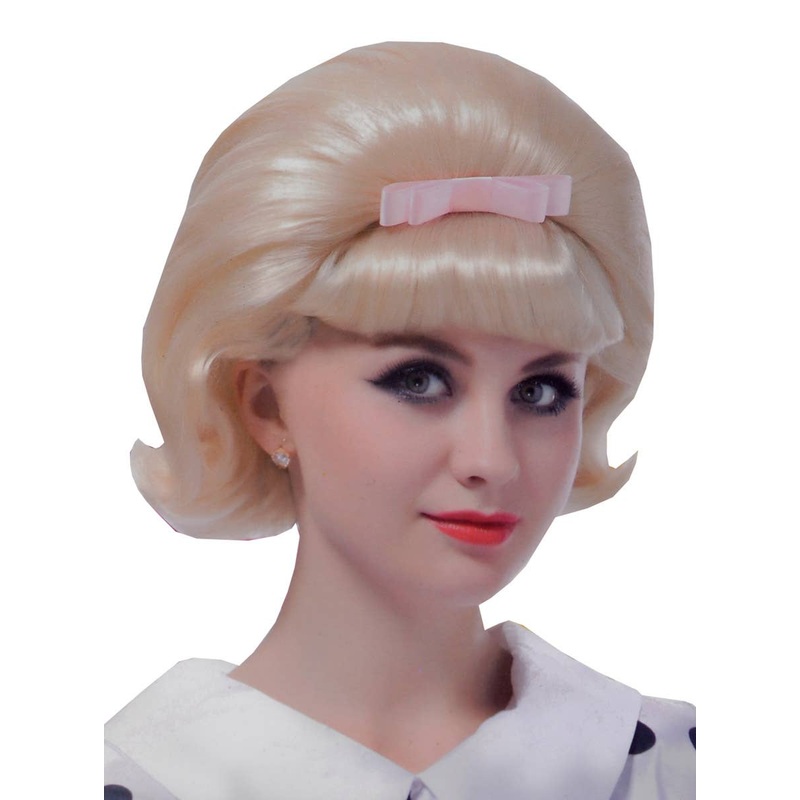 1950s Housewife Blonde Costume Wig with Pink Bow
