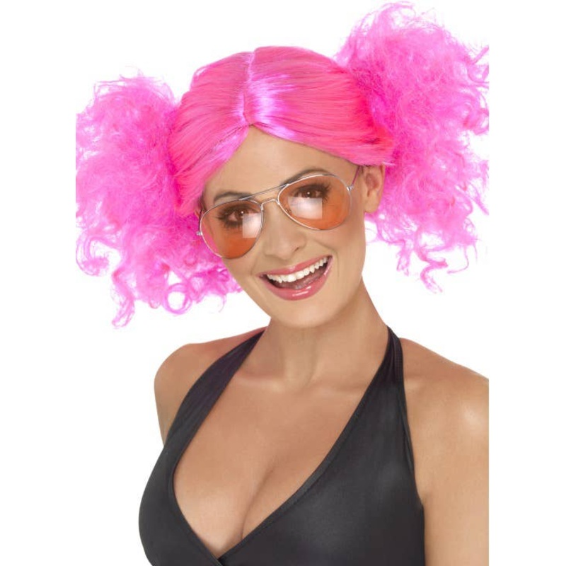 1980s Womens Hot Pink Hot Pink Bunches  Costume Wig