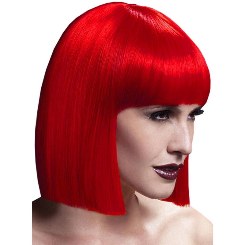 Deluxe Sleek Red Lola Bob Womens Costume Wig with Fringe