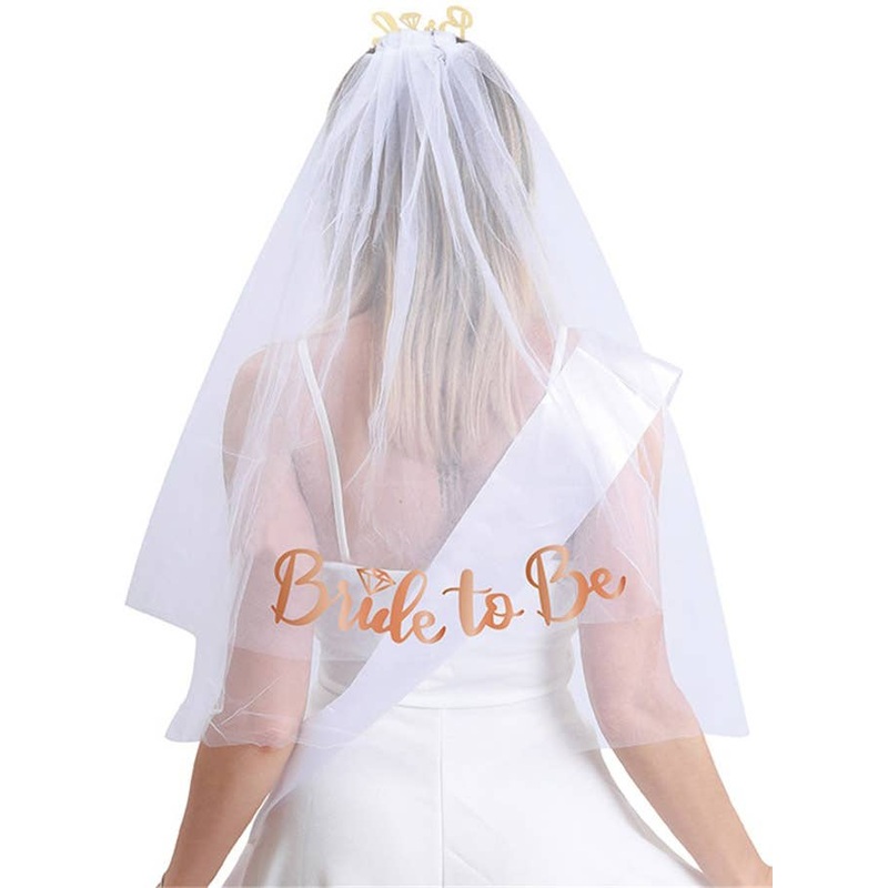 Bride to Be Rose Gold and White Hens Night Veil
