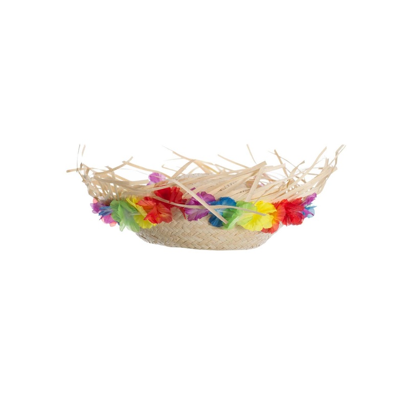 Hawaiian Luau Straw Hat With Flowers