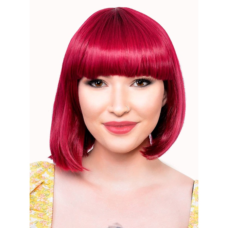 Short Cherry Red Heat Resistant Bob Fashion Wig with Fringe