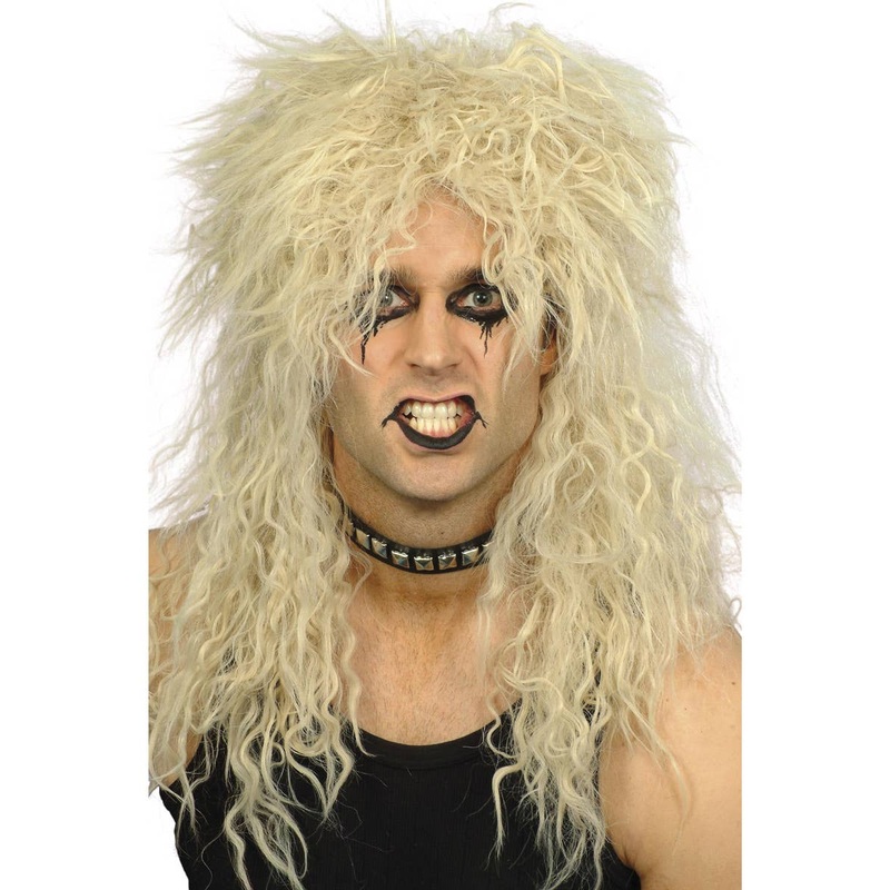Hard Rocker Mens 80s Blonde Crimped Costume Wig