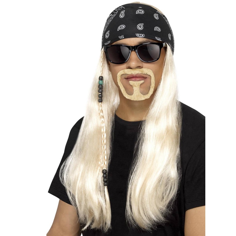 Hard Rocker Mens Blonde Costume Wig with Bandana
