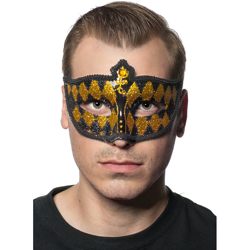 Harlequin Black and Gold Glitter Venetian Masquerade Mask