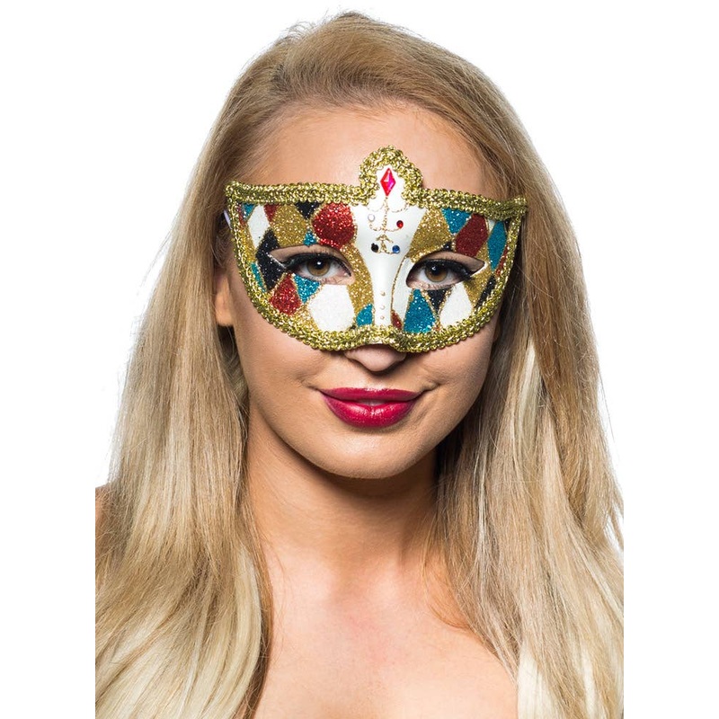 Harlequin Gold Braid and Glitter Venetian Masquerade Mask