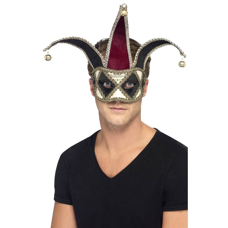 Harlequin Jester Red and Black Masquerade Mask