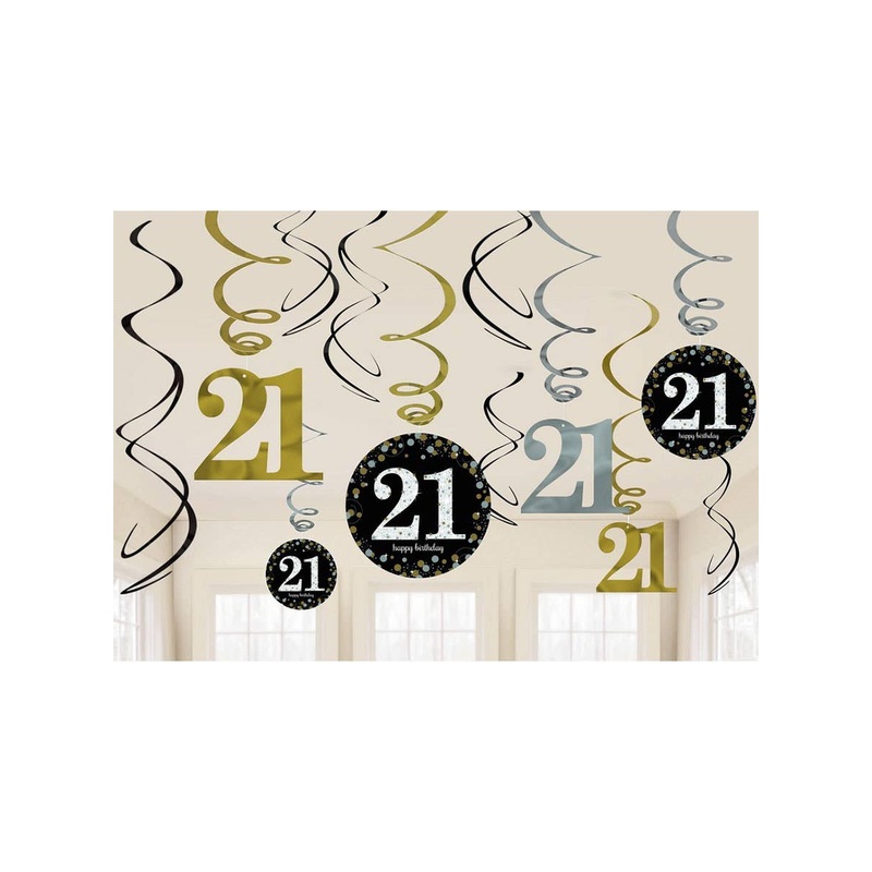 21st Birthday Black and Gold Hanging Spirals Decoration