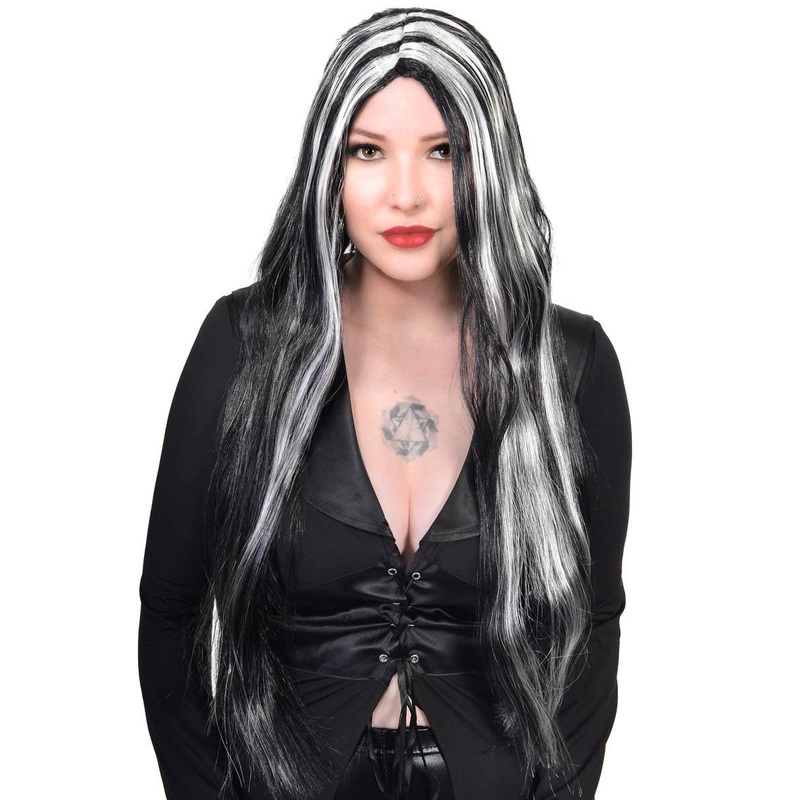 Streaked Black and White Womens Halloween Costume Wig