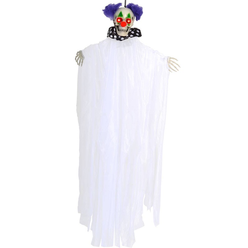 Tattered White Evil Clown Hanging Halloween Decoration with Lights