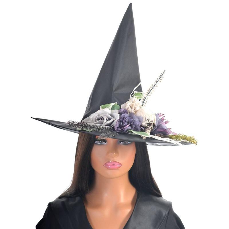 Deluxe Purple Floral Skull Witch Hat Halloween Accessory