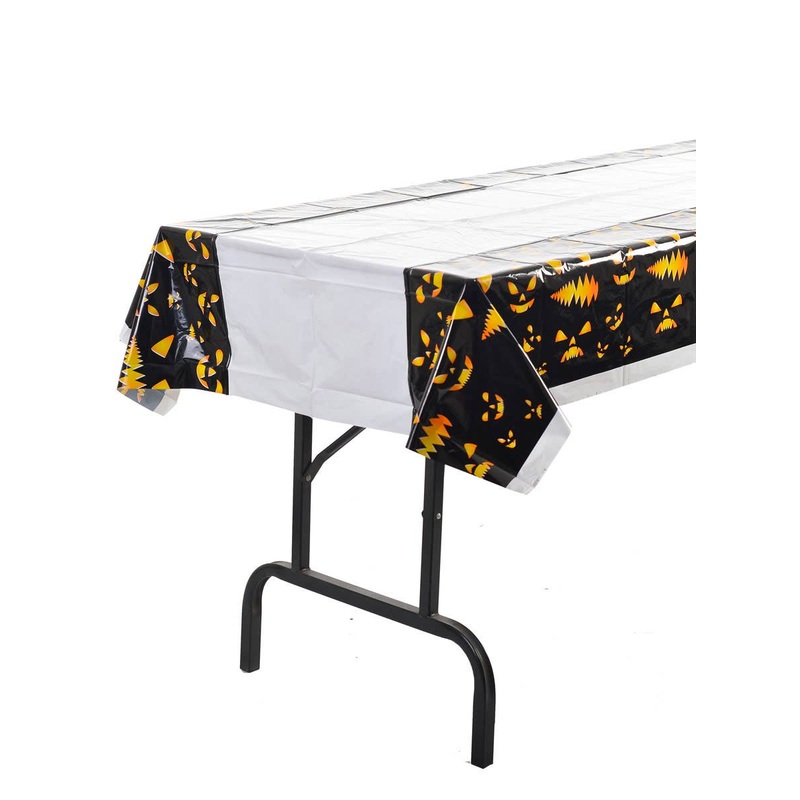 Plastic Spooky Pumpkin Faces Halloween Table Cover