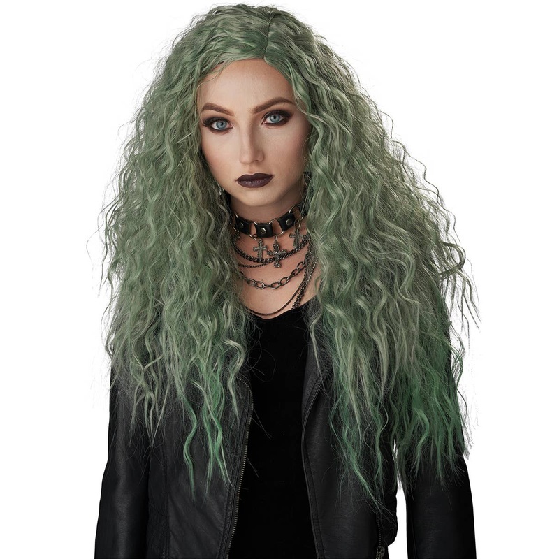 Enchanted Waves Long Green and Grey Womens Costume Wig