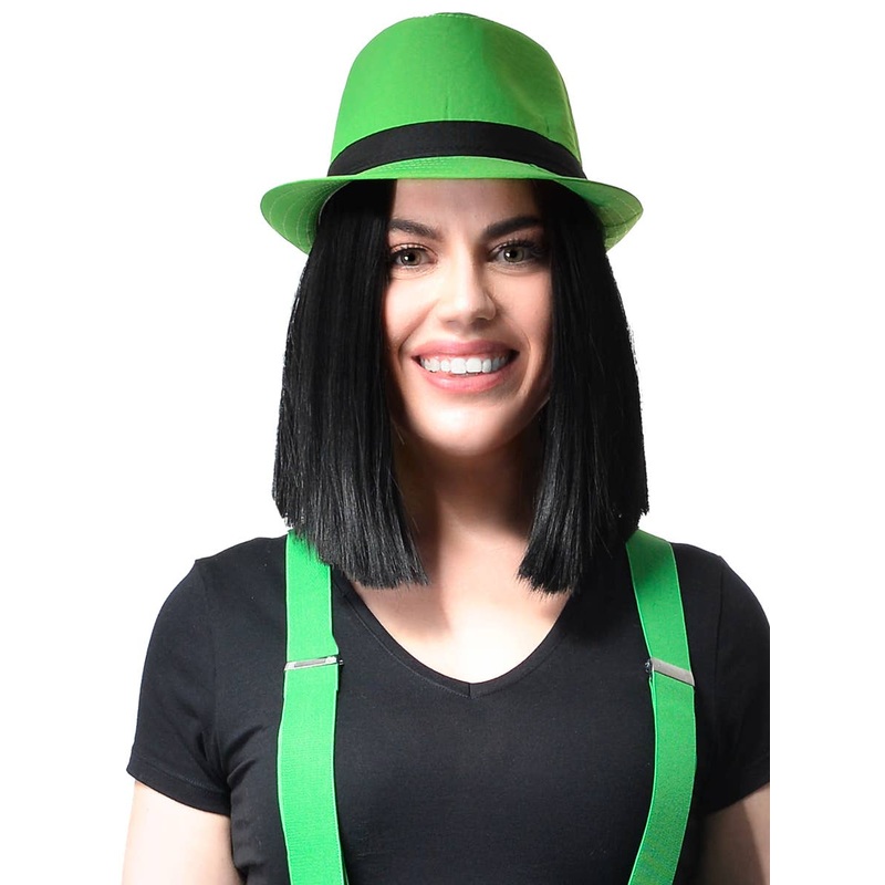 Funky Green Fedora Costume Hat with Black Band