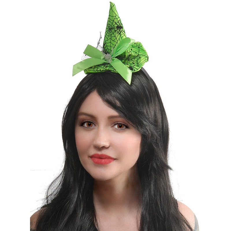Mini Green Spiderweb Witch Hat on Headband