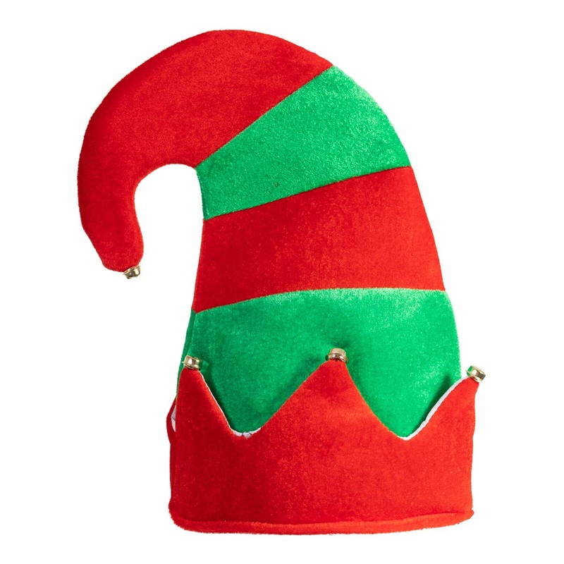 Striped Red and Green Plush Christmas Elf Costume Hat