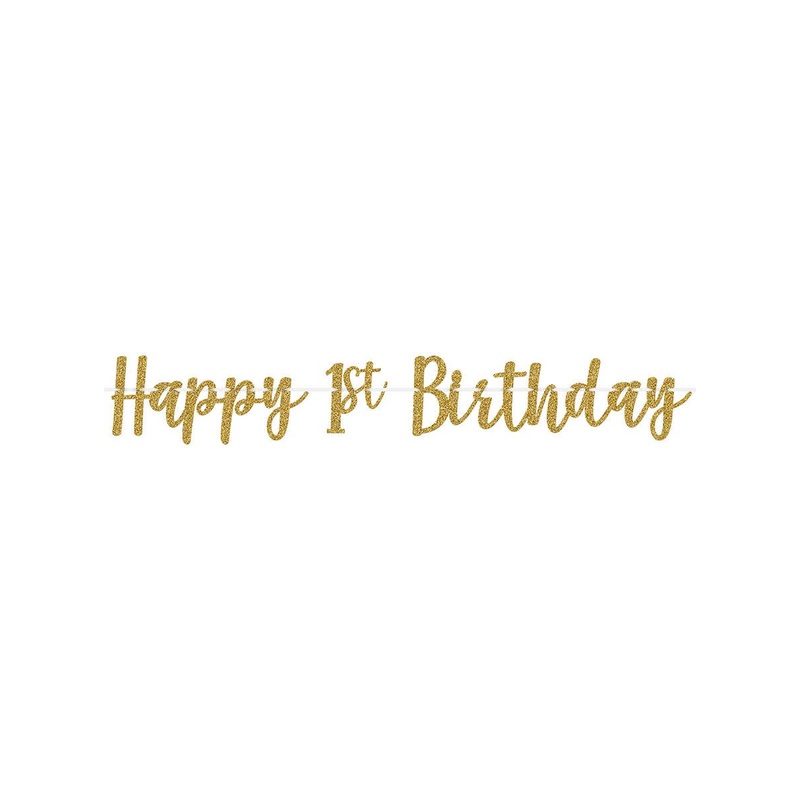 1st Birthday Gold Glitter Happy Birthday Banner