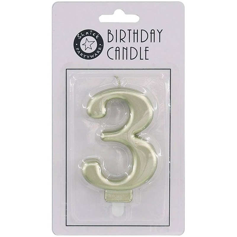 Gold 9cm Number 3 Birthday Candle