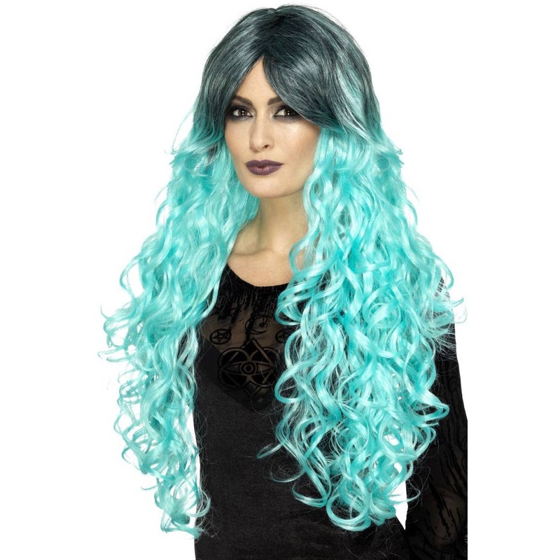 Gothic Aquamarine Blue Curly Glamour Womens Wig