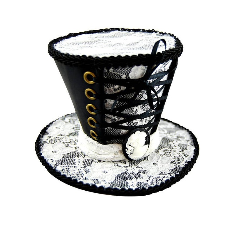 Gothic Black and White Lace Mini Top Hat