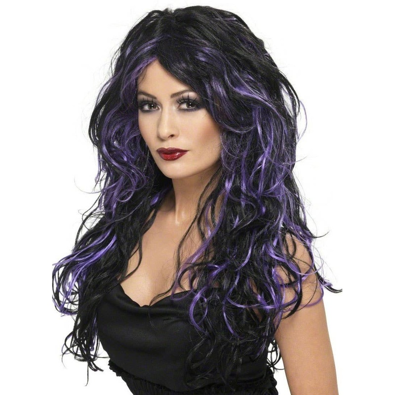 Gothic Bride Black and Purple Wig