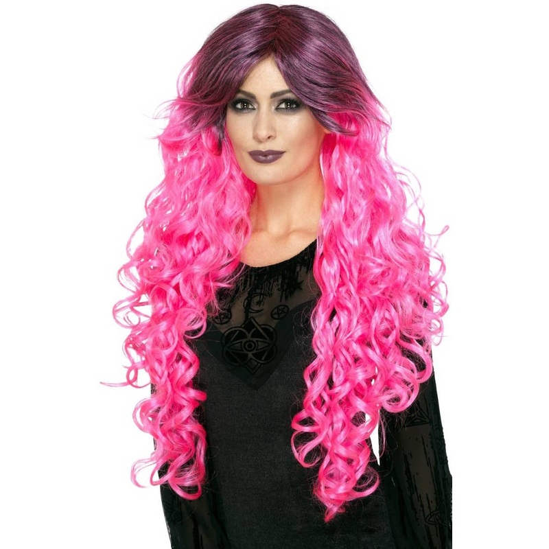 Gothic Glamour Womens Pink Ombre Halloween Wig