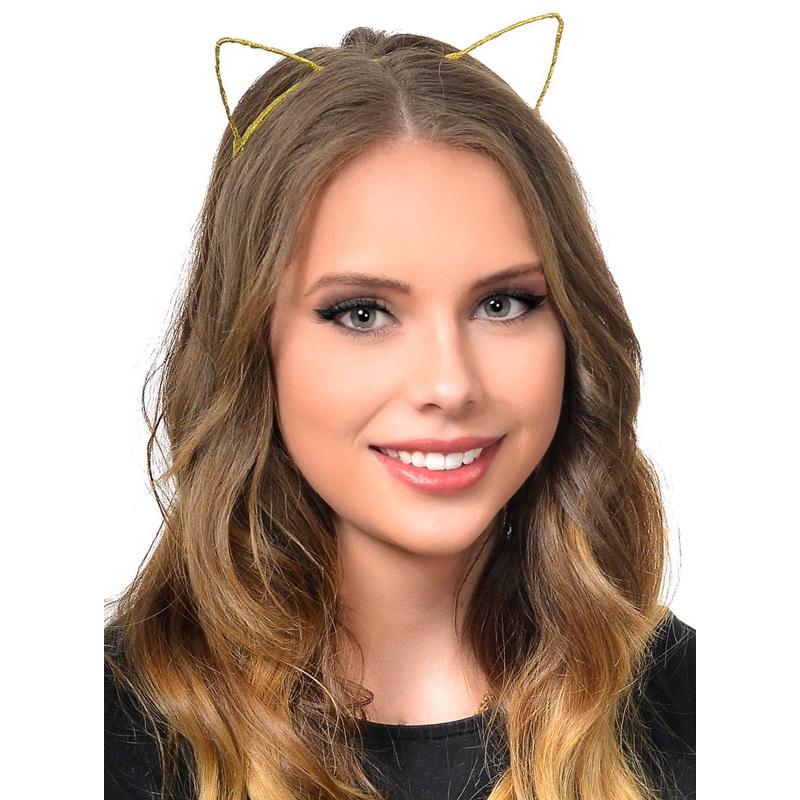 Wire Cat Ears Wrapped in Gold Ribbon Costume Headband