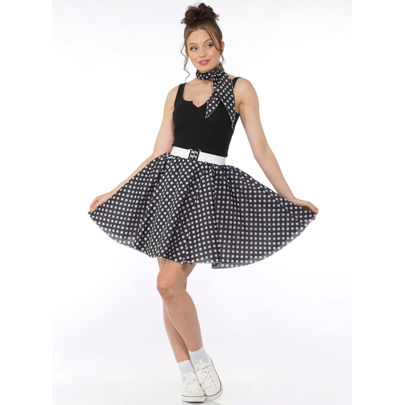1950s Black and White Polka Dot Womens Skirt XSmall