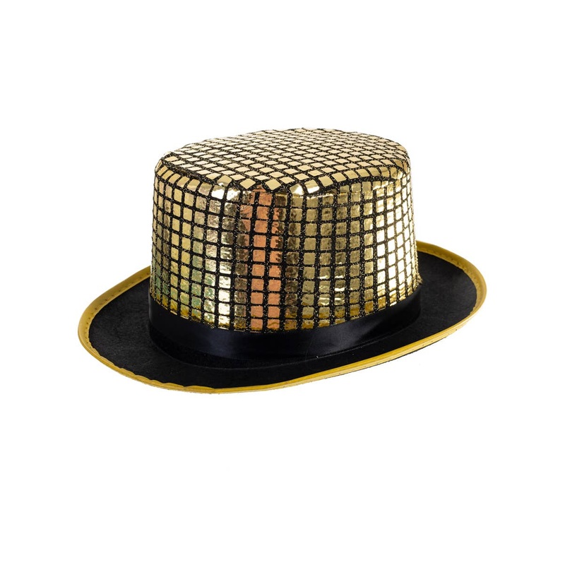 Metallic Gold and Black Square Sequin Top Hat