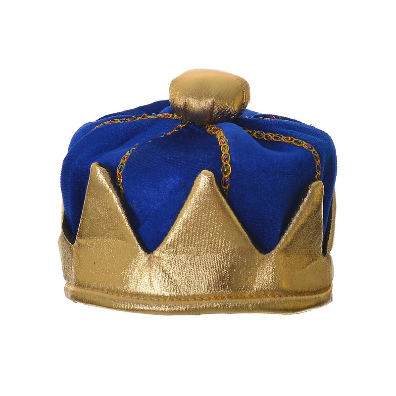Plush Blue and Gold King Crown Costume Hat