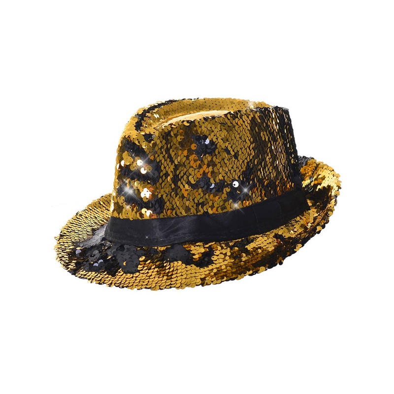 Reversible Black and Gold Sequin Fedora Hat