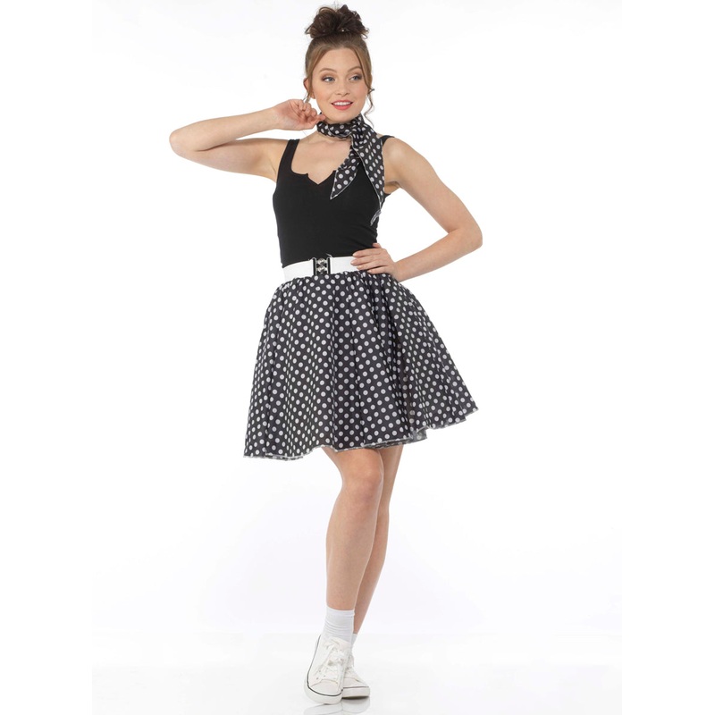 1950s Black and White Polka Dot Plus Size Womens Skirt XLarge