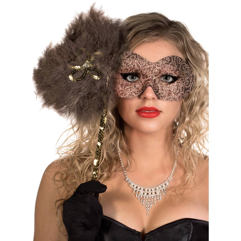 Glitter Swirls Coffee and Caramel Hand Held Masquerade Mask