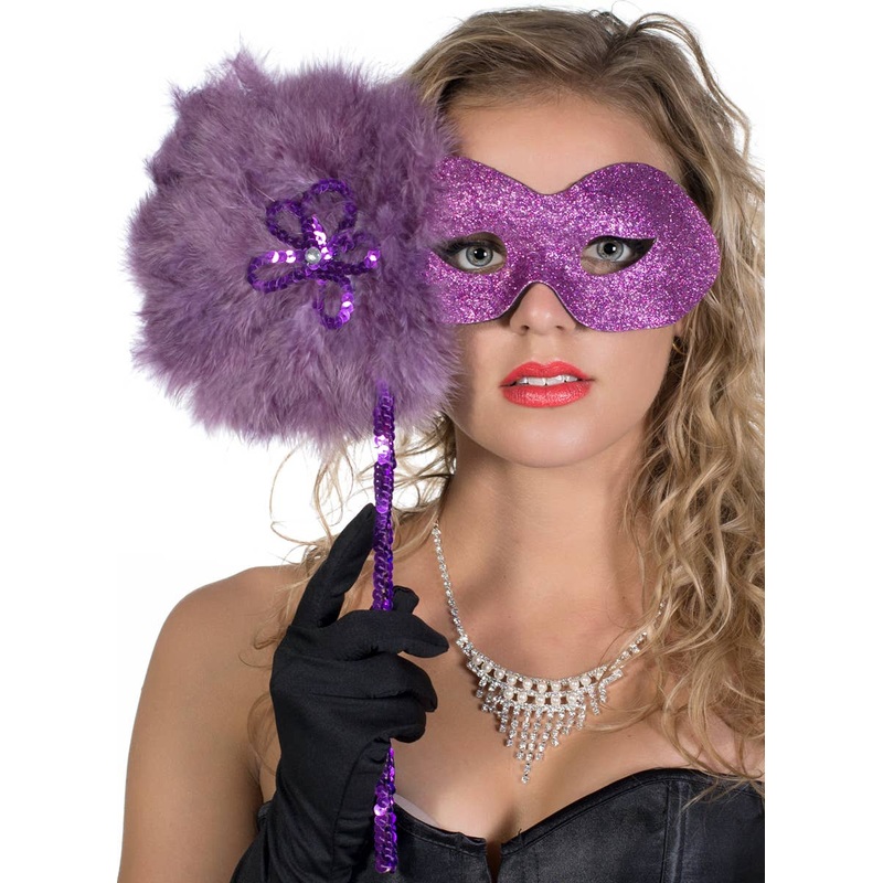Glitter Swirls Hand Held Masquerade Mask in Purple