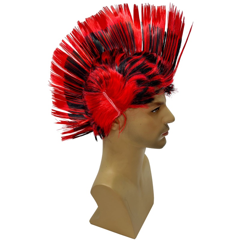 Punk Rocker Red And Black Costume Mohawk