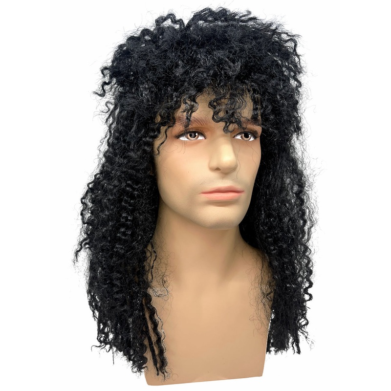 Shaggy Black 80s Rocker Mens Costume Wig