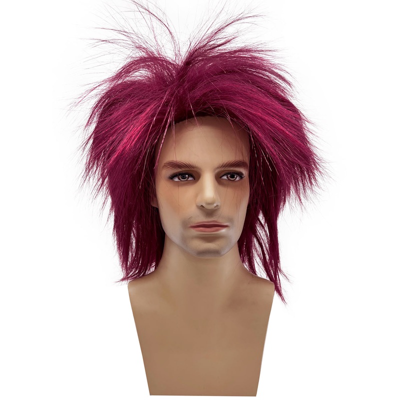 Spikey Burgundy Mullet Adults Costume Wig