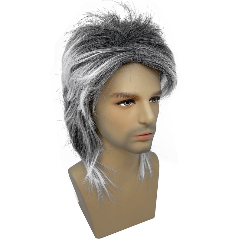 Two Toned Black And White Mens Costume Mullet Wig