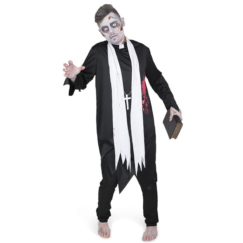 Zombie Blood Splattered Mens Halloween Priest Costume Small