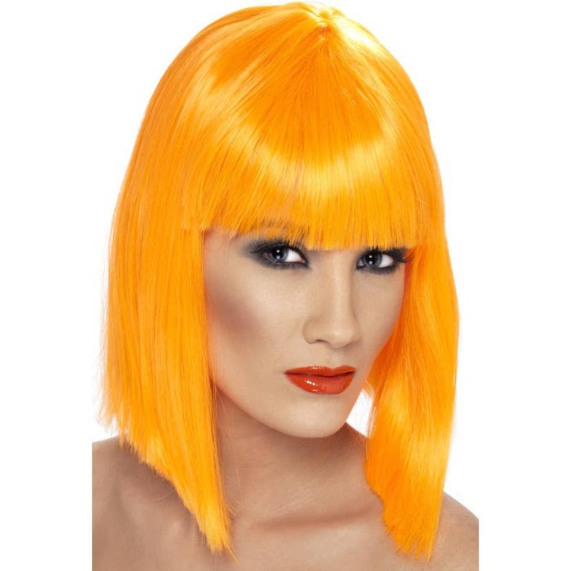 Glam Short Neon Orange Costume Wig