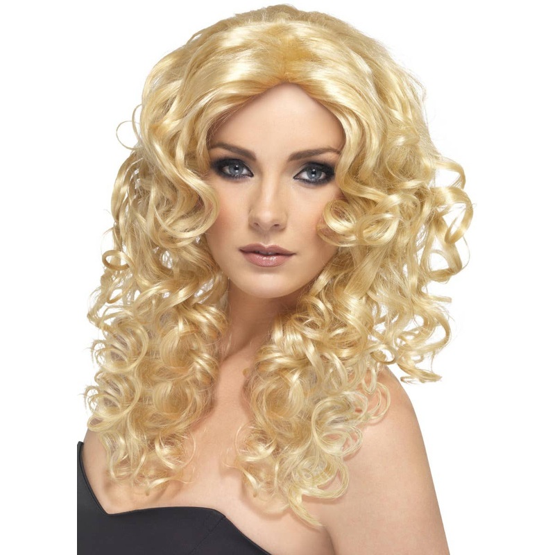 Glamour Long Blonde Tightly Curled Womens Costume Wig