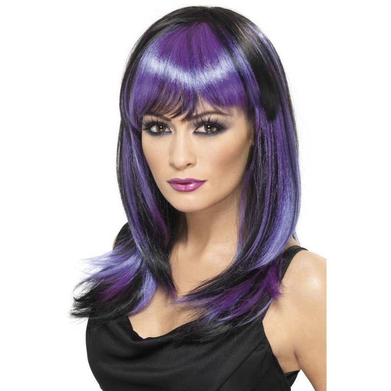 Glamour Purple and Black Witch Costume Wig