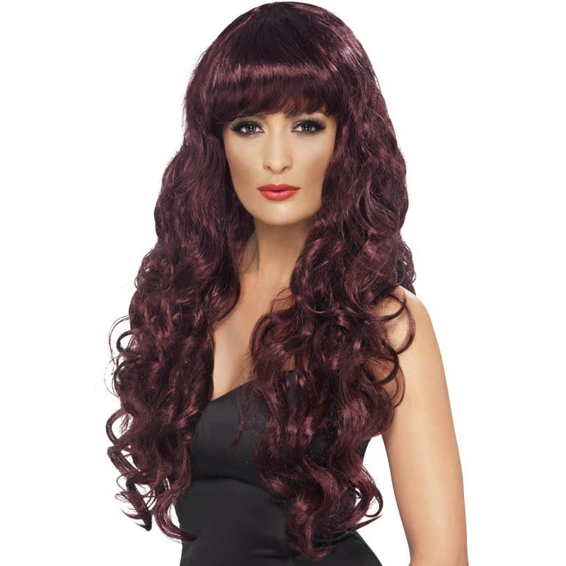 Glamour Siren Womens Long Auburn Curly Costume Wig